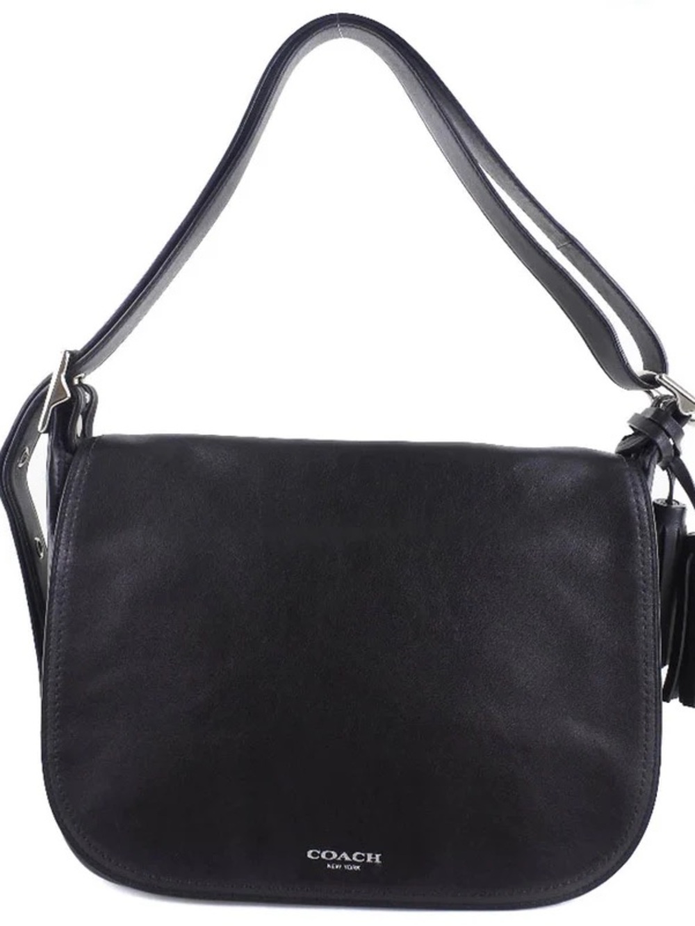 19921 Coach Black Leather Flap Shoulder Bag